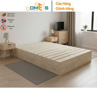 Giường pallet gỗ thông Behomes, đã được xử lí ẩm mốc mối mọi [Gỗ mới - Hở nan 2-3cm - Hàng Không Sơn]