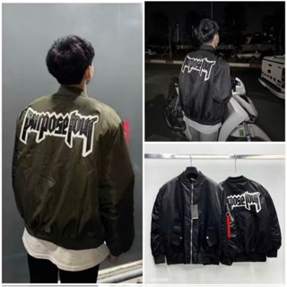  Áo Khoác gió Bomber Nam Nữ Purpose Thêu Da Phối Khóa Túi Tay Lót Trần Bông Cam Nổi Bật SS 2025  9999 