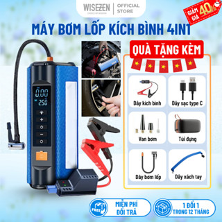 Bơm Lốp Kích Bình Ô Tô 12V Xe Máy Wisezen 4 in 1 Tổng Hợp Bơm Kích Bình Sạc Dự Phòng Đèn Chiếu Sáng
