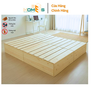 Giường pallet gỗ thông Behomes Cao 30-40cm đã xử lí ẩm mốc mối mọi [Gỗ mới - Hàng Sơn PU - Hở Nan 2-3cm - Chân hộp kín]