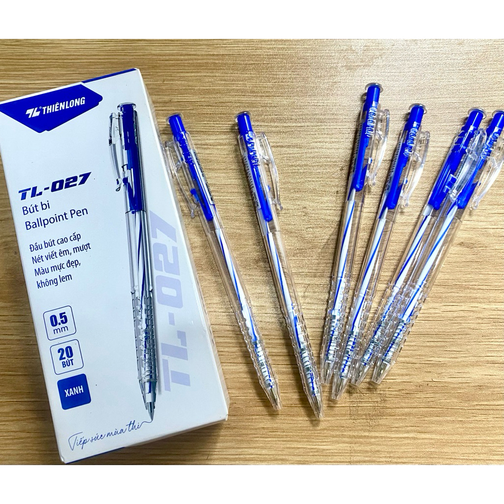[Combo 5] bút bi Thiên Long 027, bút bi nét nhỏ 0.5mm 027 mực xanh/đen/đỏ hàng chính hãng loại tốt, 