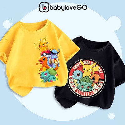 Áo bé trai BabyloveGO 2026 áo phông cho bé chất cotton mềm mịn thoáng mát in hình Pikachu vui nhộn