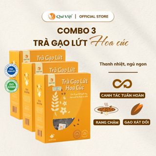  Combo 3 hộp Trà gạo lứt hoa cúc Quê Việt + Tặng 1 Trà Good Lứt mầm 150g - Hộp 450g  30 túi 15g  600g  24 túi 25g  