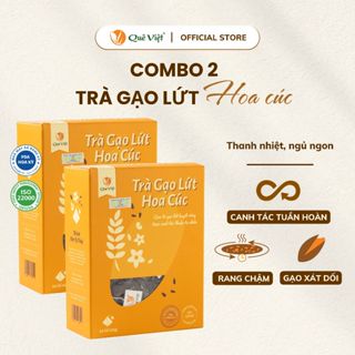 Combo 2 hộp Trà gạo lứt hoa cúc Quê Việt + quà tặng tùy chọn  - Hộp 450g (30 túi 15g), 600gr (24 túi 25g)