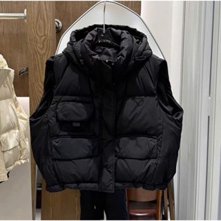 áo gile nữ phối mũ trần bông 3 lớp dày dặn fom dáng hàn quốc