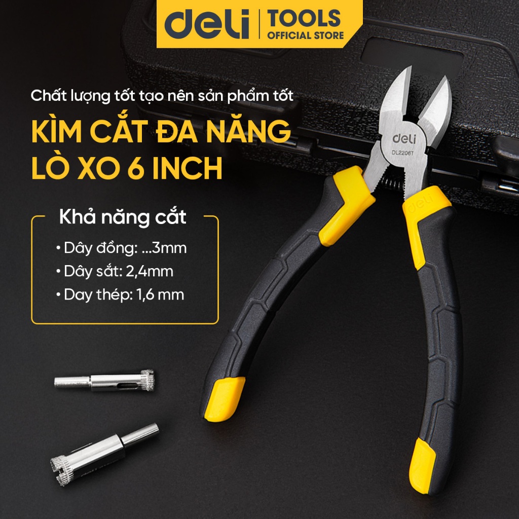 Kìm cắt - kìm điện nhọn - kìm chéo Deli Tools Cao Cấp - Nhiều kích thước - Đầu sắc bén