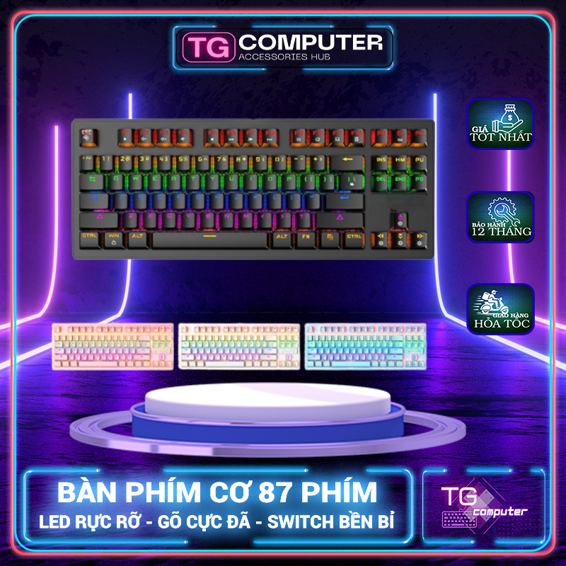 BÀN PHÍM CƠ 87 nút Gaming có Led RGB - Nhiều màu cực đẹp Xanh - Trắng- Đen . LED đa màu nhiều chế độ. | BigBuy360 - bigbuy360.vn