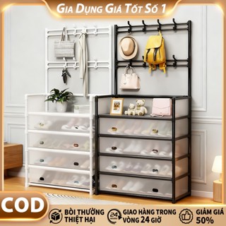 Kệ Để Giày Dép Đa Năng 5 Tầng Khung Thép Carbon Có Màng Chắn Bụi Và Nắp Đậy Tiết Kiệm Không Gian