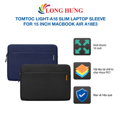 Túi xách chống sốc Tomtoc Light-A18 Slim Laptop Sleeve for 15 inch MacBook Air A18E3 - Hàng chính hãng