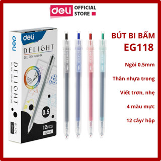  Hộp 12 Bút Gel Deli EG118 Thân Mờ Ngòi Chóp 0.5mm Siêu Mượt Khô Nhanh Nhiều Màu Xanh Đen Đỏ Viết Bài Sổ Vở 