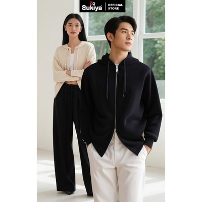 Áo khoác Len HOODIE ZIP SUKIYA form BOXY Unisex Len Dệt Kim Mềm Mại Khoá kéo 2 chiều AL115