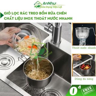  Giỏ lọc rác treo bồn rửa chén bát inox 201 AnHome thoát nước nhanh khay rổ đựng rác đa năng tiện lợi 
