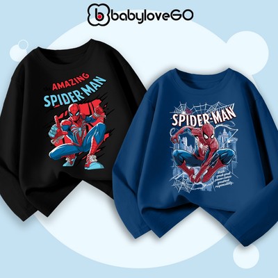 Áo dài tay Spider-Man cho bé trai BabyloveGO mẫu mới 2026 áo thu đông cổ tròn chất thun cotton in độc đáo