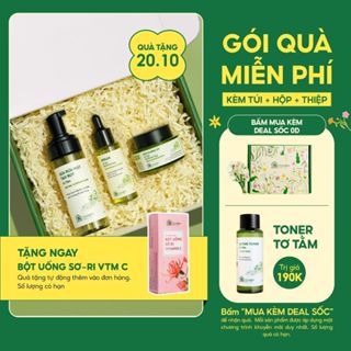 Bộ Chăm Sóc Da 3 Bước Sữa Rửa Mặt Serum Kem Dưỡng Tơ Tằm Cấp Ẩm Phục Hồi Cỏ Mềm- Quà Tặng 20/10 Ý Nghĩa