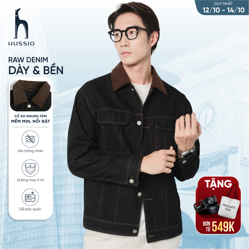 [ GIẢM 130K ] Áo khoác jeans nam phối cổ nhung DENIM COLLARVEL dày dặn, đứng form, độ bền vải cao - HUSSIO