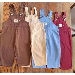  Quần yếm kaki hai dây JEANBECO yếm kaki dáng dài túi trước in little bear unisex bé gái bé trai form rộng QYD007 