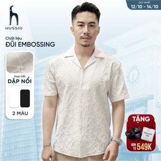 Áo sơ mi nam tay ngắn cổ vest Cuban JESTAR vải Đũi Embossing sang trọng, thanh lịch - HUSSIO