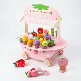  Đồ chơi xe đẩy bán kem bằng gỗ mother garden TOYSTORE xe họa tiết hồng dễ thương cho bé 