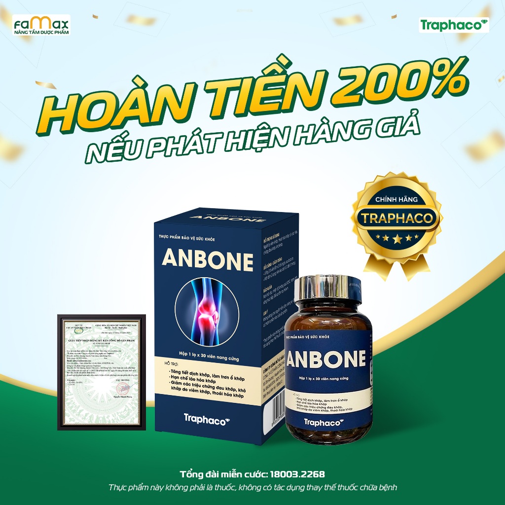 [FAMAX] 2 hộp Viên Khớp Anbone Traphaco Hỗ Trợ Giảm Đau Khớp, Giảm Tê Nhức, Hết Nhức Mỏi