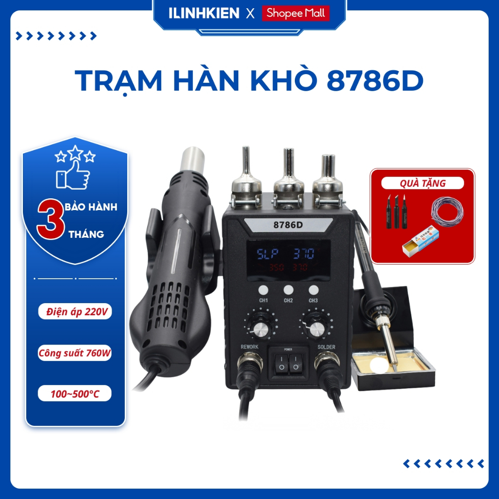 Trạm hàn khò nhiệt 8786D gia nhiệt nhanh màn hình kép ILinhkien