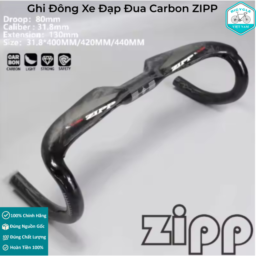 Ghi Đông Xe Đạp Đua Carbon ZIPP 400/420 x 31.8mm – Bóng, Nhẹ, Phong Cách Chuyên Nghiệp