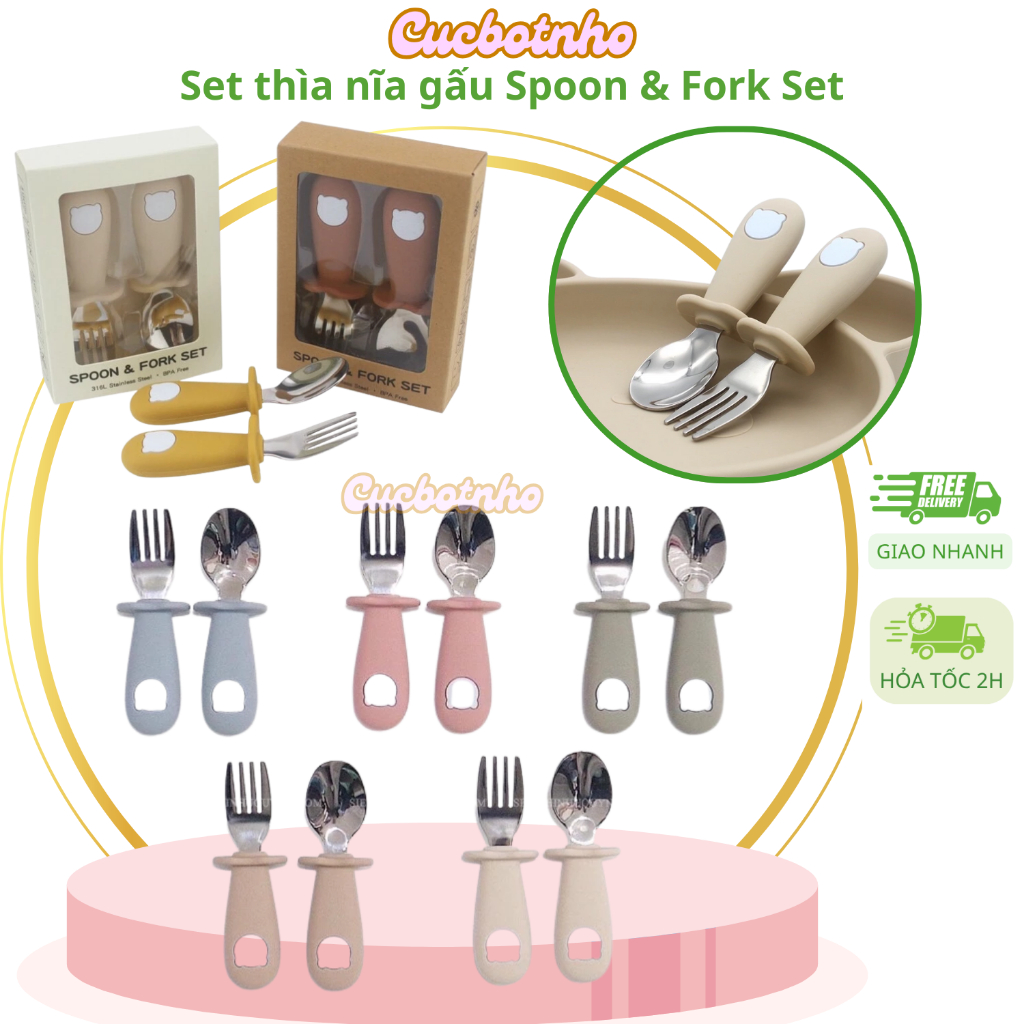 Set thìa nĩa gấu Spoon & Fork Set