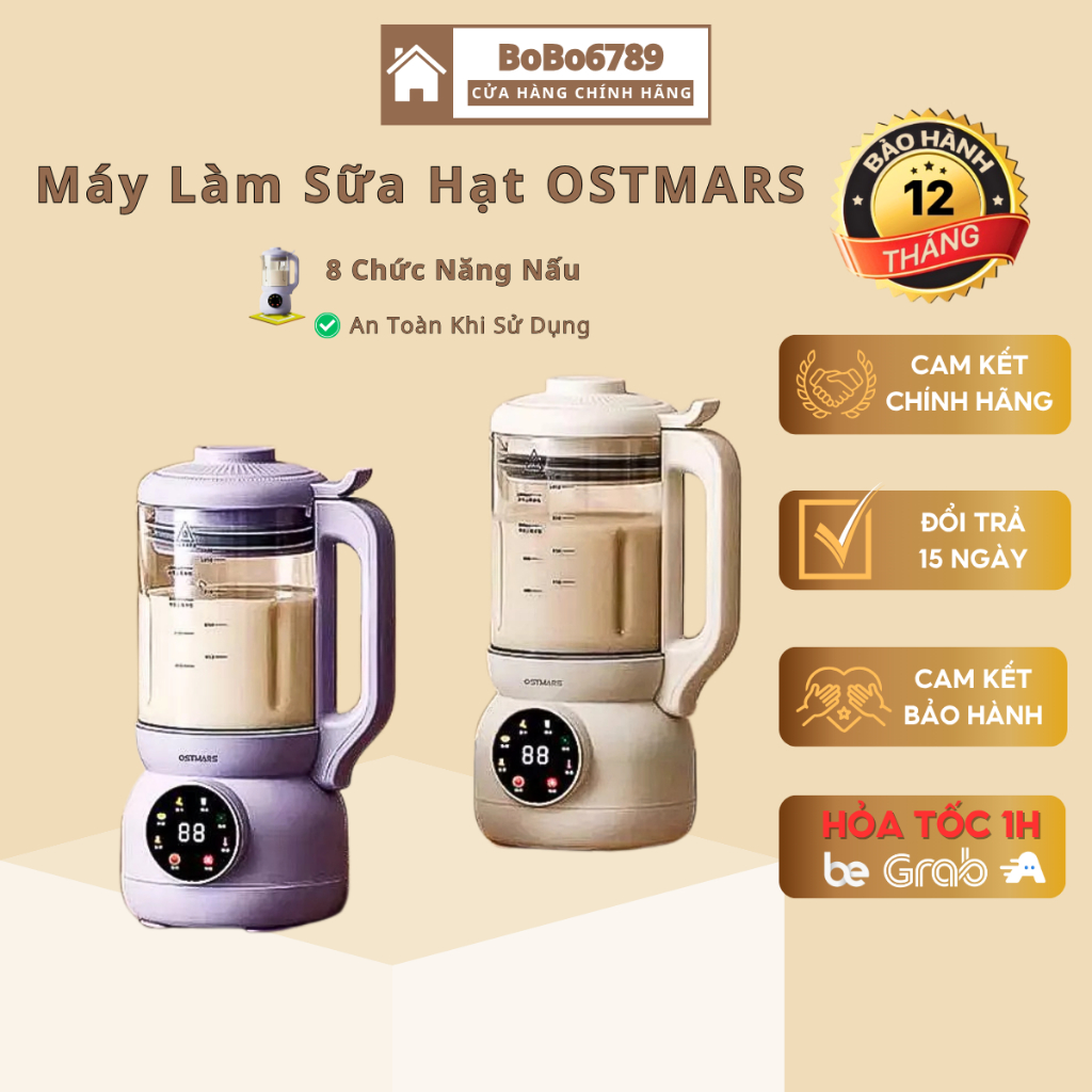 Máy Làm Sữa Hạt OSTMARS -Máy Xay Sinh Tố Cối Thuỷ Tinh Dung Tích 1L Bản Tiếng Việt Đa Chức Năng Nấu 