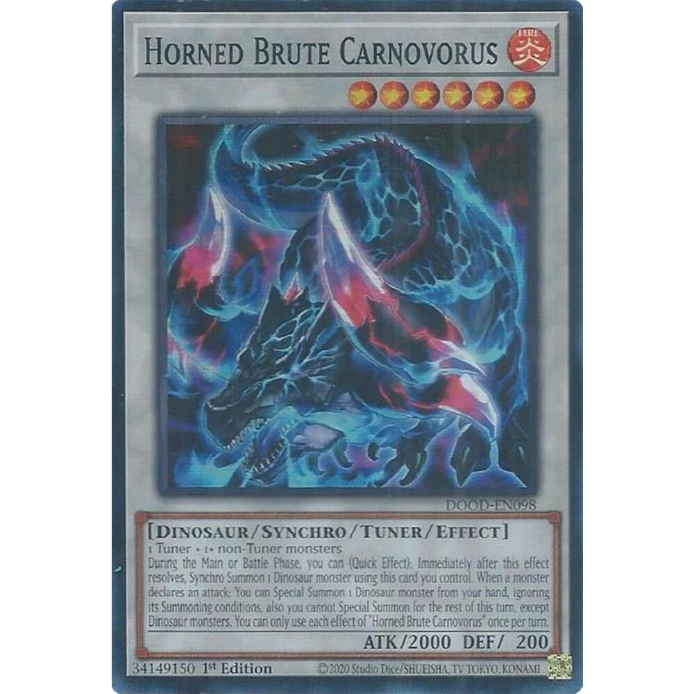 Thẻ Bài YuGiOh Mã DOOD-EN098 - Horned Brute Carnovorus - Synchro Tuner Monster - Super Rare