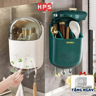 Hộp Đựng Đũa Muỗng Treo Tường HPS Thoáng Khí Chống Ẩm Mốc, Ống Đũa Có Nắp Đậy Chống Bụi Tích Hợp Móc Treo Đa Năng