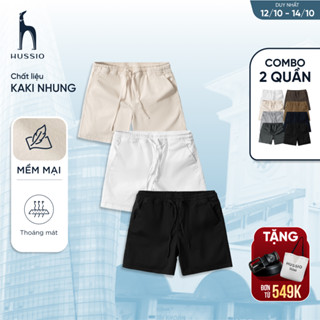 COMBO 2 quần short nam vải kaki nhung xuất xịn, mềm mịn, co giãn 2 chiều, form trên gối thoải mái - HUSSIO