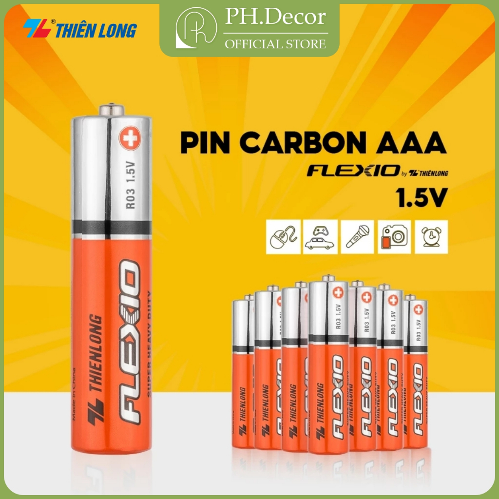 [Vỉ 4 Viên] Pin Cacbon AAA Thiên Long Flexio BAC-R03/4 | Cam Kết