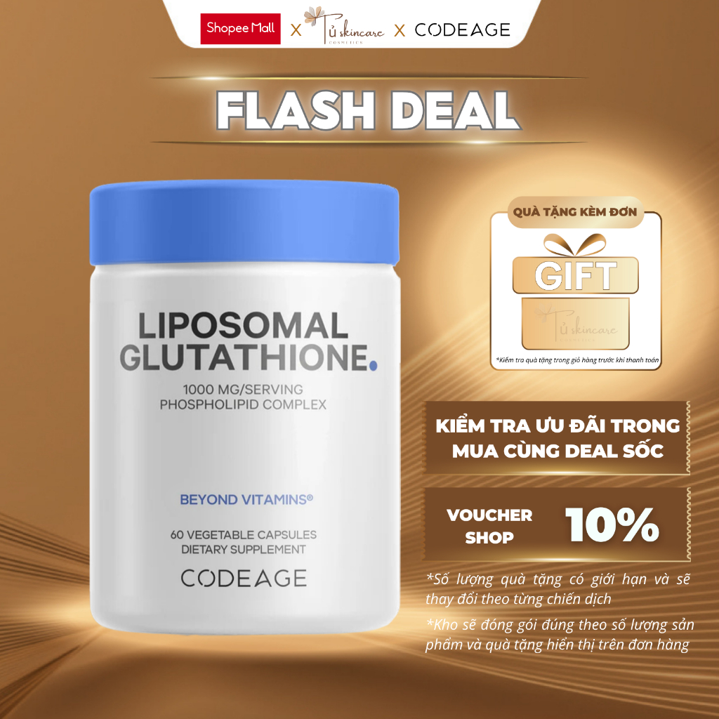 Thực Phẩm Bảo Vệ Sức Khỏe Codeage Liposomal Glutathione 1000mg/Serving 60 Viên