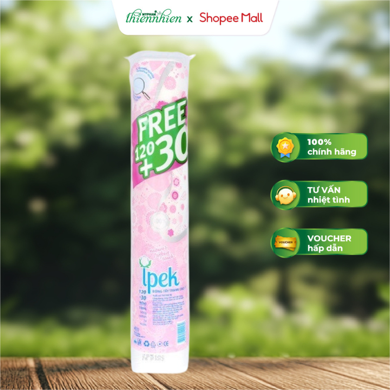 Bông tẩy trang Ipek 150 miếng 100% bông cotton hữu cơ, mềm mịn không xơ