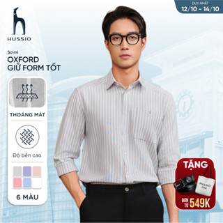 Áo sơ mi nam tay dài ANCHOR STRIPES thêu logo, vải Oxford cao cấp, thoáng mát, đứng form - HUSSIO