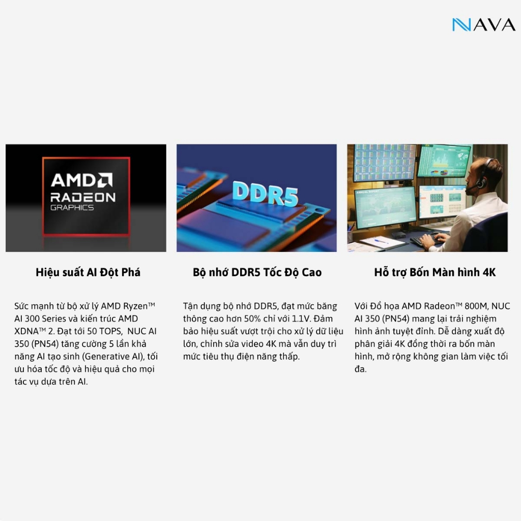 Mini PC ASUS NUC AI 350 (PN54) DDR5 AMD Ryzen AI 7, Radeon 860M, Copilot+, Khóa Vân Tay, Tặng Đế | BigBuy360 - bigbuy360.vn
