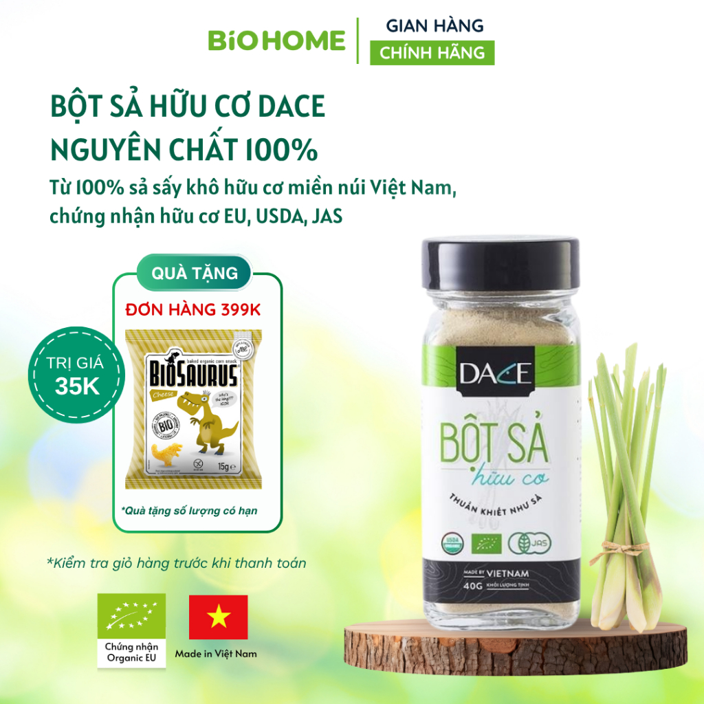 Bột sả hữu cơ Dace (40g) Gia vị thuần Việt, chứng nhận Organic (USDA, EU, JAS)