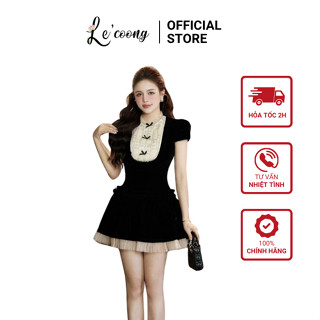  Váy Tiểu Thư Dáng Ngắn Đính Nơ  LECOONG V825  CÓ BIGSIZE  Đầm Đẹp Phối Viền Voan Sang Chảnh 