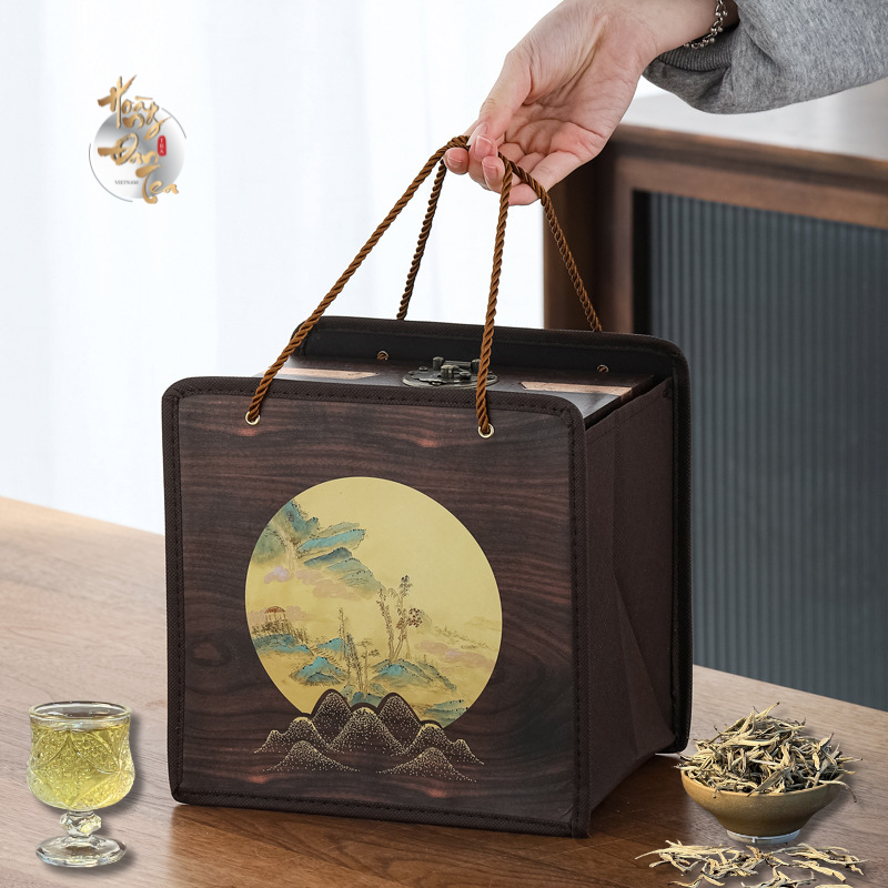 Hộp Quà Biếu Trà Shan Tuyết & Thái Nguyên Thượng Hạng - Hũ 165Gr Hộp Gỗ Cao Cấp Quà Tặng Người Thân