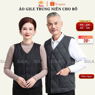  Áo gile phao nam trung niên lót lông ấm áp kiểu dáng phao dày dặn chống lạnh mùa đông 
