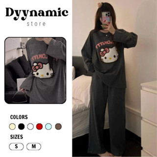   Voucher 15k 15.12  Set Bộ Nỉ Nữ Hello Kitty Thêu Xù Áo Sweater Chất Nỉ Cotton Kèm Quần Cạp Chun DyynamicStore 