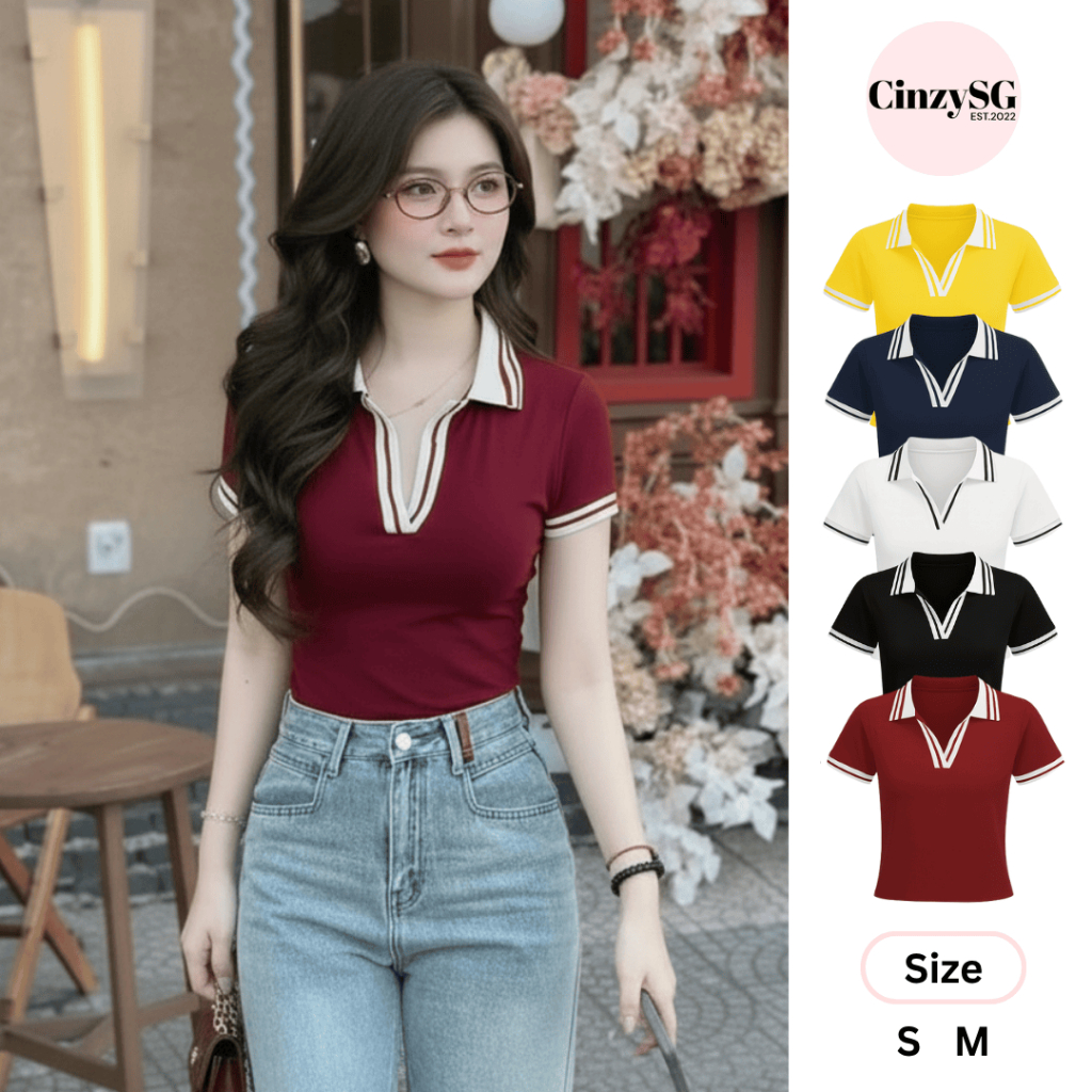 Áo Thun Polo Nữ Cổ Bẻ Phối Viền Chất Thun Borip Co Giãn Ôm Body AT20 CinZy SG | BigBuy360 - bigbuy360.vn