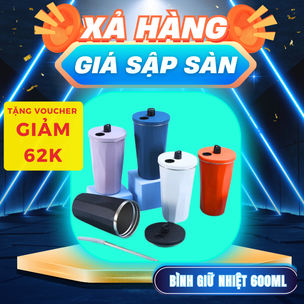 [XẢ HÀNG] Ly giữ nhiệt  chất liệu inox 304 cao cấp, an toàn, dung tích 600ml kèm ống hút