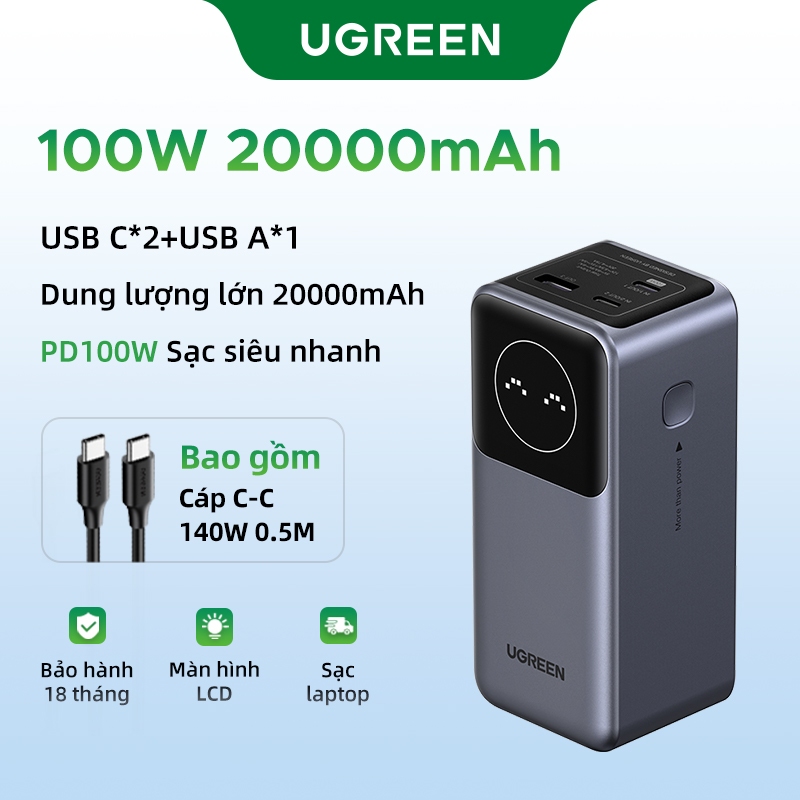 UGREEN Nexode Power Bank 20000mAh 100W Tương thích với iP15 16 Max, MacBook Pro / Air, Galaxy S24 / 