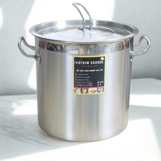 Nồi inox đáy dày 5 lớp 20L  30 x 30 cm - nồi đáy liền cao cấp có giỏ inox 