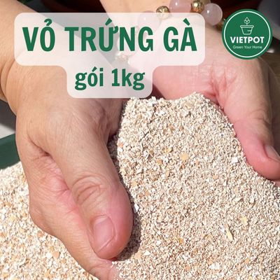 Vỏ Trứng Gà Đã Xử Lý Vietpot, bao 1kg, giúp cây phát triển, chống ốc sên, phân bón hữu cơ.