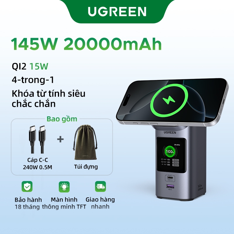 【 Qi2 15W-Nexode 】 UGREEN 20000mAh 145W qi2 15W MPP magnet 'netic sạc không dây cột nguồn cho iPhone