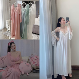  AMOUR _ Set váy ngủ 2 dây seẽy + áo choàng thun voan tiểu thư cao cấp  ảnh thật  SP029 