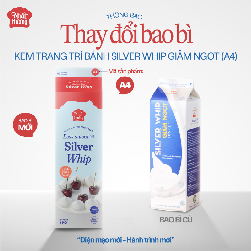 Kem topping Silver whip 1kg, kem topping trang trí các món tráng miệng, thức uống và bánh