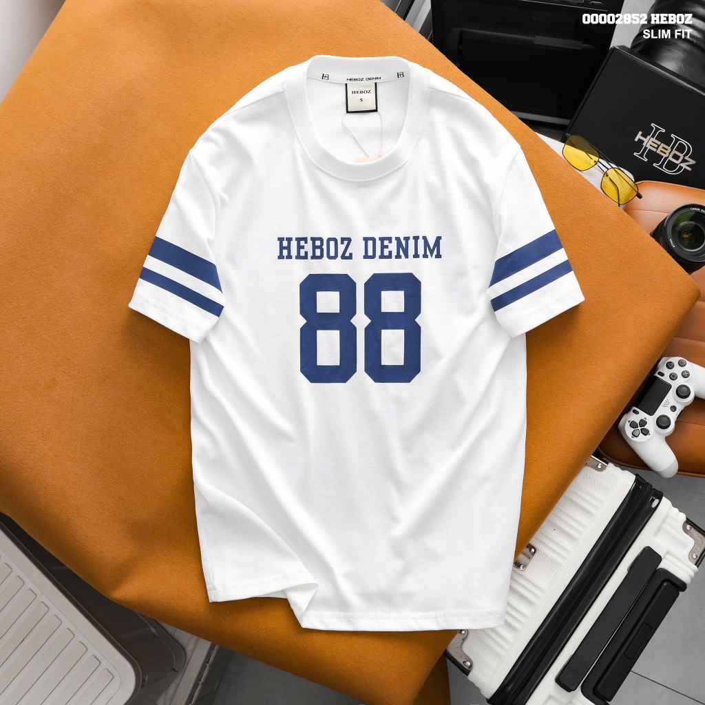 Áo thun nam Heboz 88 slim One, áo phông nam màu trắng basic - 00002852