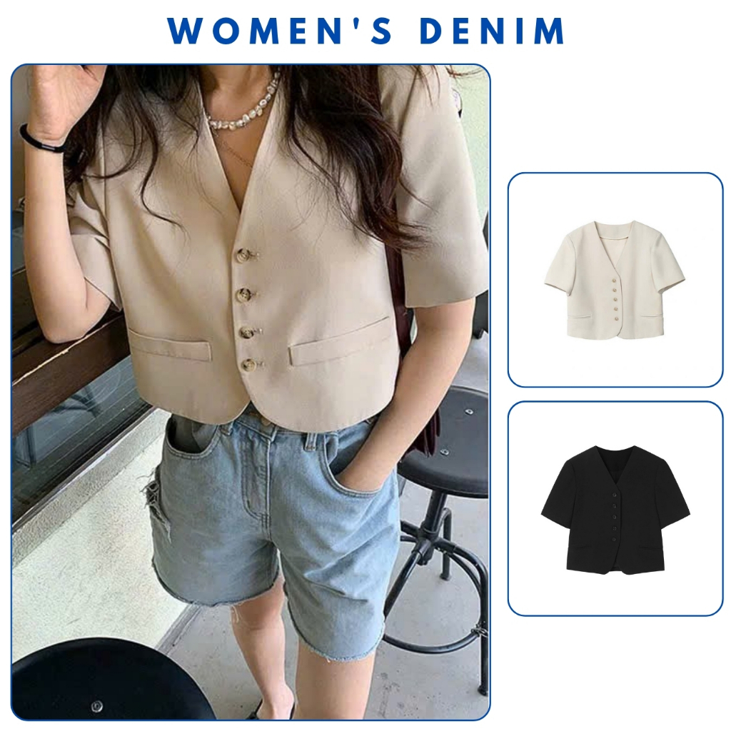Áo vest nữ croptop phong cách Hàn Quốc chất liệu tuyết mưa cao cấp áo blazer dáng cộc tay cổ V xinh 
